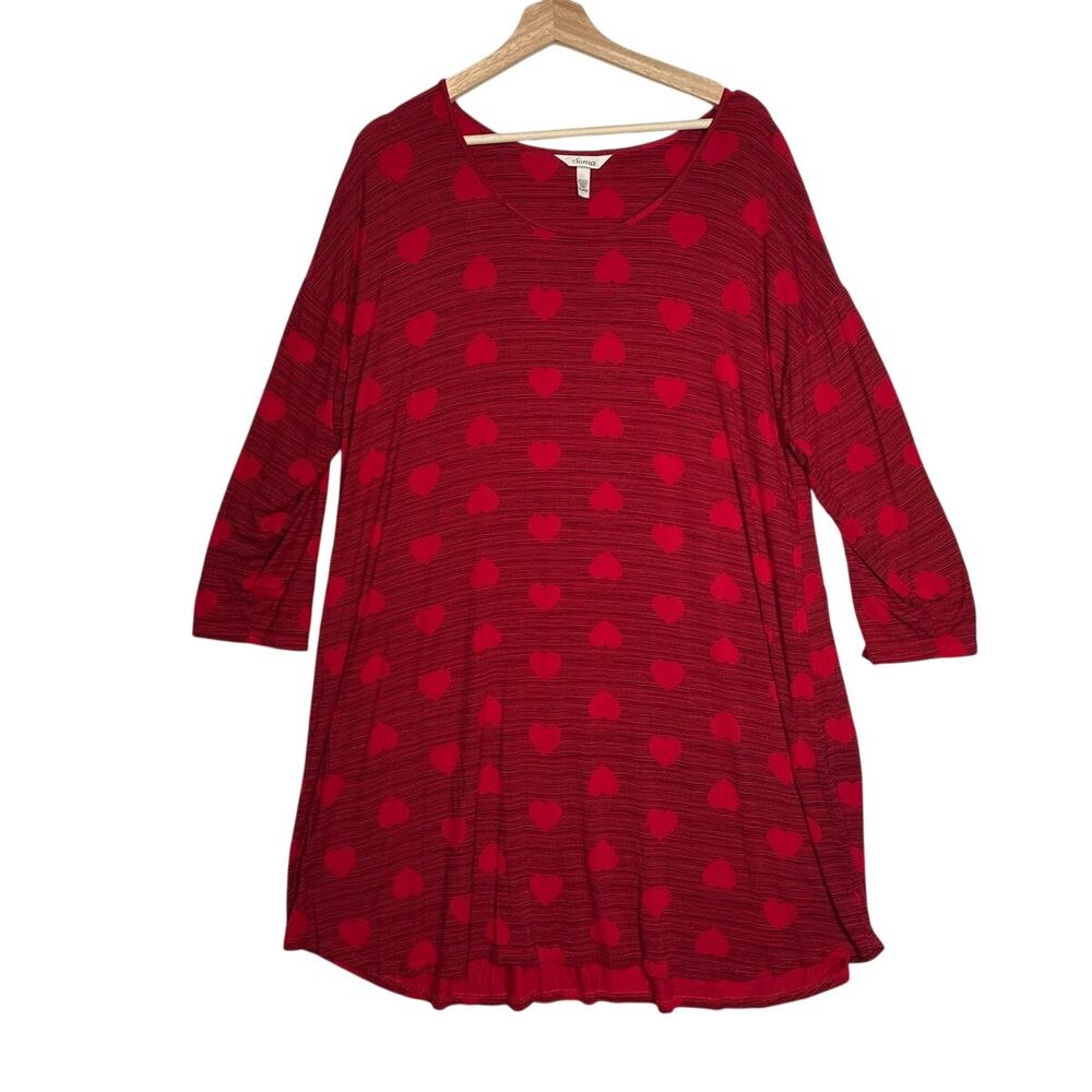 Soma Long Sleeve Sleepshirt Red Black Hearts Sz XL Long Sleeves Soft Stretch